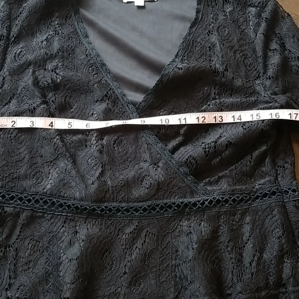Black Lace Peplum Surplice Wrap Style Blouse